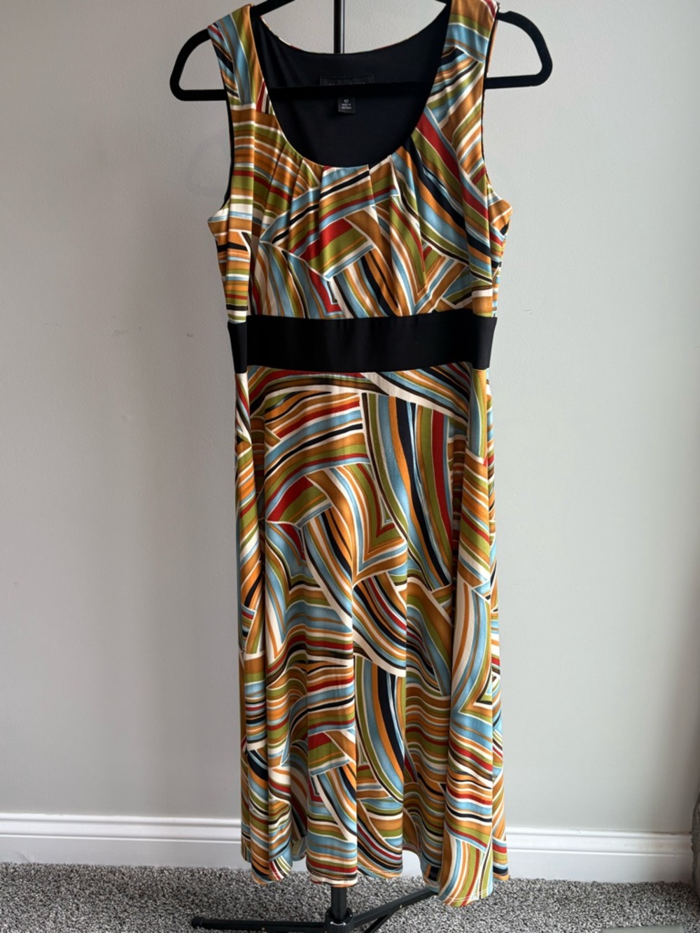 Perceptions Multicolor Striped & Geometric Maxi Dress with Black Waistband